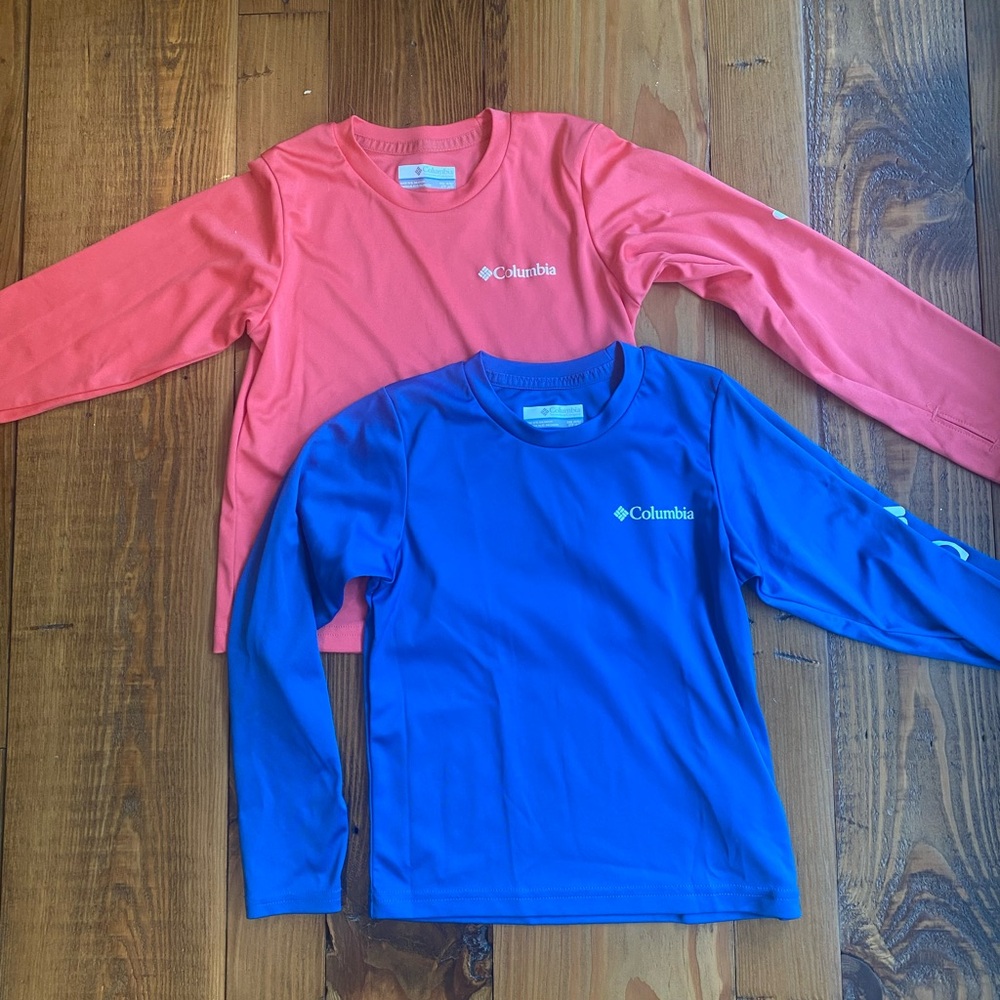 Columbia Kids Long Sleeve Tees - Coral and Royal Blue